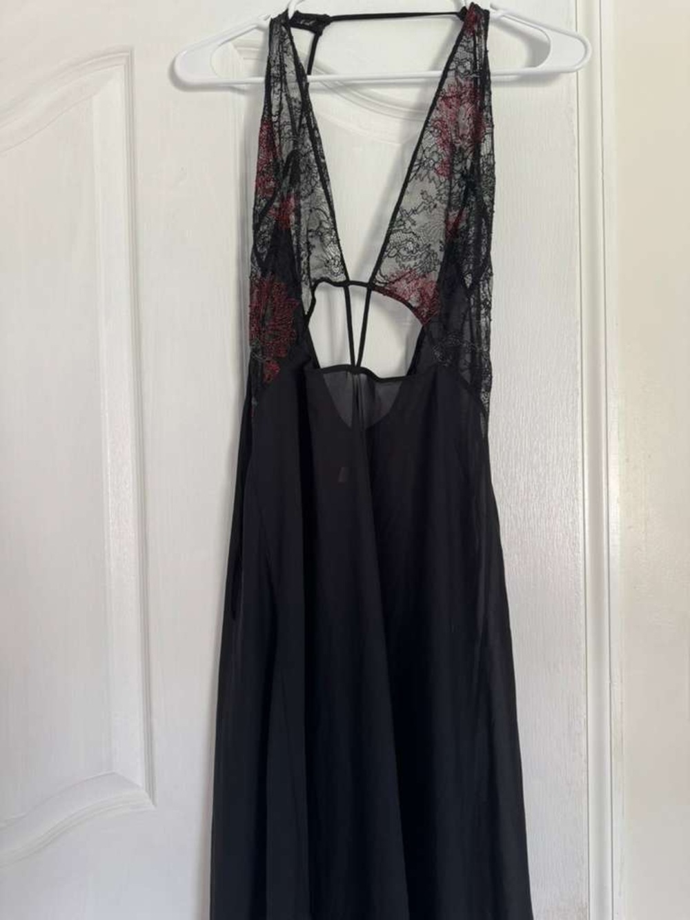Rare❤️‍🔥La Perla Sheer Black Lace Slip with Red shimmer Floral Accents